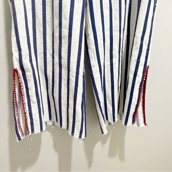 INDIGO REIN Women’s Blue White Striped Pull On Pants Red Embroidery Drawstring L - Picture 3 of 5